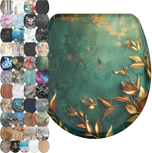 Sanilo Wooden Toilet Seat with Quick Release & Soft Close [ROUND] - Decorative & Slow Close Molded Wood Seat - With One Click for Easy Installation & Cleaning - With Adjustable Fit (Greego)