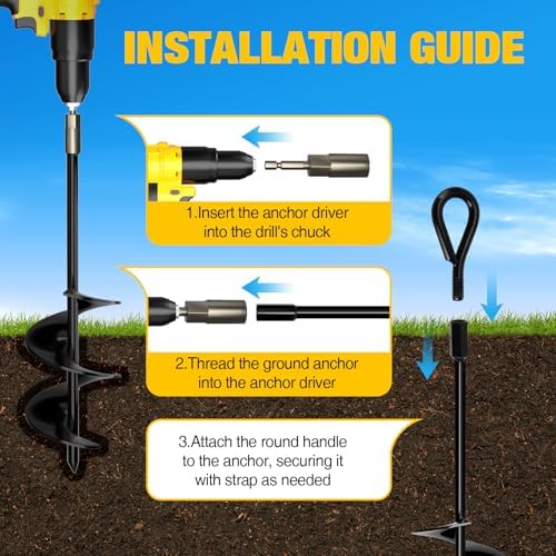 MIXC Heavy Duty Ground Anchors Screw in, 18-Inch, 4-Pack with Straps