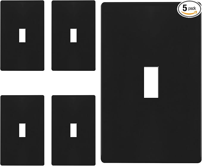 ENERLITES Screwless Toggle Switch Wall Plate, Child Safe Light Switch Cover, Standard Size 1-Gang 4.68" x 2.93", Unbreakable Polycarbonate Thermoplastic, UL Listed, SI8811-BK5P, Glossy, Black, 5 Pack