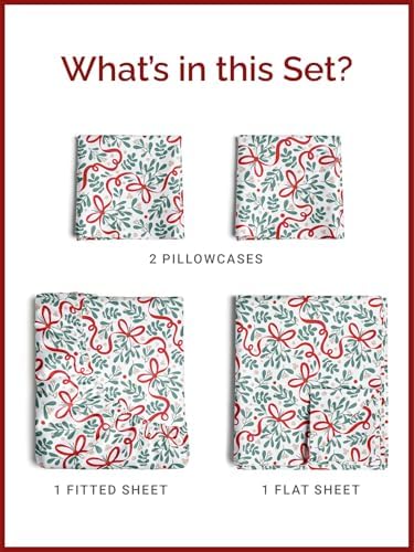 Christmas Sheet Set, Holiday Ribbon, Holiday Xmas Bedding Set - King Size