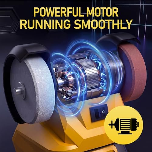 Mini Bench Grinder, Cordless Grinder Compatible with Dewalt 20V Battery (No Battery), Dual 3'' Grinding Wheels with Safety Guard & Non-slip Base for Sharpening Knives, Drills and Steel Rust Removal