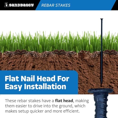 Sandbaggy 24" Steel Rebar Stakes with Nail Head - Garden Stakes (#4 Rebar - 1/2" Diameter) - l-Shape - Ground Stake, Pins, Landscaping Spikes, Construction (240, Count)