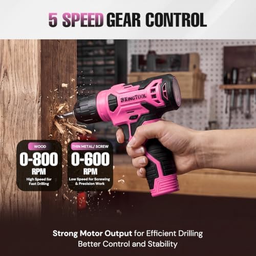 KingTool 156-Piece Pink Tool Kit, 8V Cordless Drill for Home Repairs & DIY