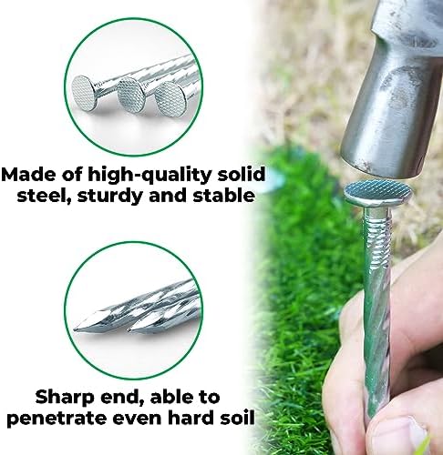 12 Inch Galvanized Landscape Stakes - 90pcs Spiral Metal Round Anchoring Spikes, 0.7 Inch Extra Large Top, for Securing Paver Edging, Weed Barrier, Camping Tent