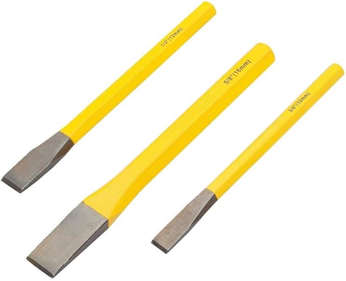 3-Pieces All Purpose Cold Chisel Set, Industrial Grade Steel Hand Tools for Carpentry Metalwork Woodwork & Masonry
