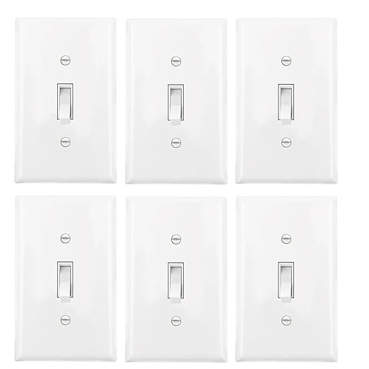 Baomain 6-Pack 15 Amp Toggle Light Switch with Wall Plate, 3-Way, Residential/Commercial Grade, On/Off Switch, Glossy White, UL Certified