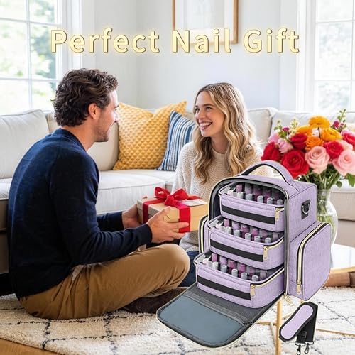 YOREPEK Nail Polish Organizer with 3 Removable Pouches & 72 Slots, Purple