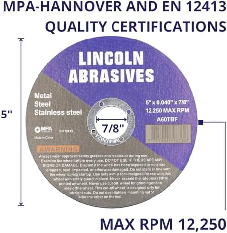 200 Pack 5" Cut-Off Wheels Lincoln Abrasives .040" Metal & Stainless Steel