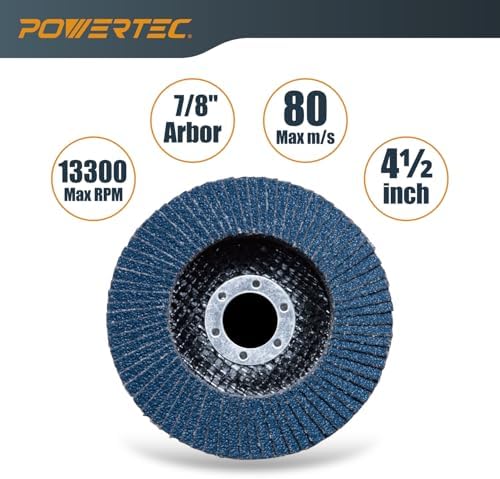 POWERTEC 4-1/2" Zirconia Flap Discs - 20-Pack 40 Grits for Angle Grinder, Compatible with DeWalt DCG413B, DWE402, DCG405B, DWE4011 - Ideal for Sanding and Grinding Metal & Stainless Steel (11101-P2)