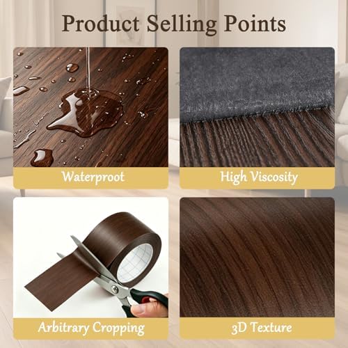 GSCIT Club Walnut Tape, 2.3 inch X 15ft Self Adhesive Wood Grain Tape Walnut Repair Patch for Tables, Chairs, Baseboards, Doors, Windows, Floors, Handicraft DIY.