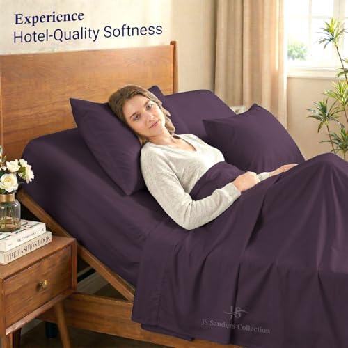 JS Sanders Collection Split Head Sheet Set 4PC King Size, Plum