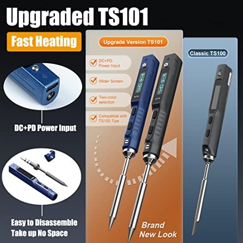 Blue Original TS101 Soldering Iron Station Kit Upgraded from TS100 Portable Soldering Pen Digital Programmable Electric DC 65W PD 45W with USB Type C Cable (B2 Solder Tip)