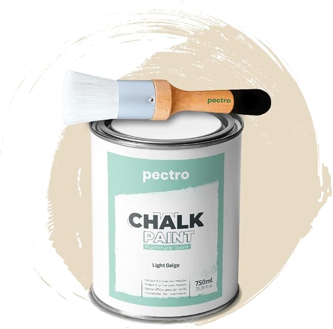 Chalk Paint for Furniture 25 fl.Oz. (750ml) + Special Chalk Paint Brush - Furniture Paint no Sanding or Priming - Chalk Finish Wood Paint - DIY Projects Home Decor & Improvement (LIGHT BEIGE)