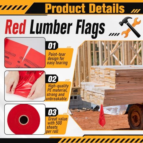 500 Pcs 12 x 12 in Red Lumber Flags, Text