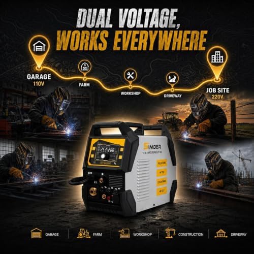 SSimder 200A 10-in-1 Plasma Cutter Welder Combo with Spool Gun, Pulse MIG for Aluminum, Synergic Flux Core MIG, HF TIG, Stick, 110V/220V Dual Voltage Multiprocess Welding Machine