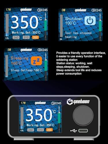 GEEBOON TC22 220W Soldering Station for 115/210/245/T12 Tip, 3 Soldering Tips (T210, SDC02)