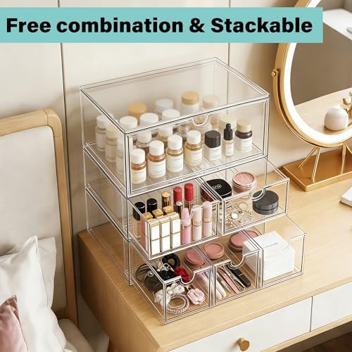 Prsildan 6 Small Drawers Stackable Storage Drawer Clear Acrylic Organizer