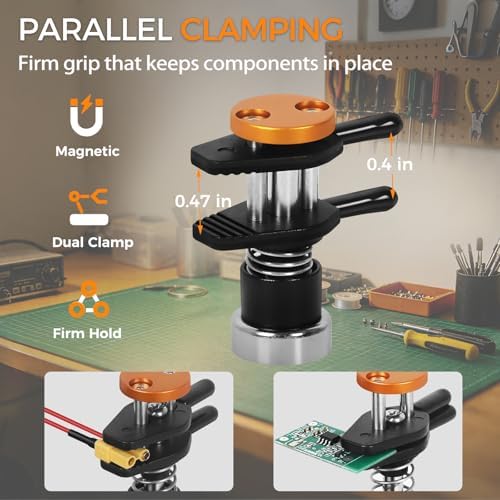 Magnetic Helping Hands Soldering Station Clamp Metal with 5X Magnifier Lamp (Black, Large)