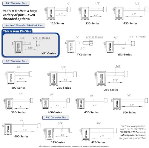 PACLOCK's 80-Series Trailer Hitch Lock, UCS, YK1 Pin Compatible with Yakima® Threaded Bike Racks, High Performance 6-Pin Cylinder, One Lock Keyed to a Number U-Pick! w/ 2 Keys, Silver