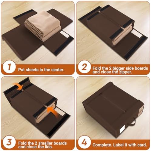 StorageTastic 2 Pack Bed Sheet Closet Organizers and Storage,Sturdy Foldable Storage Containers with Window and Label,Storage and Organization for Bedding Sheets,Duvet Covers,Blankets (Brown)