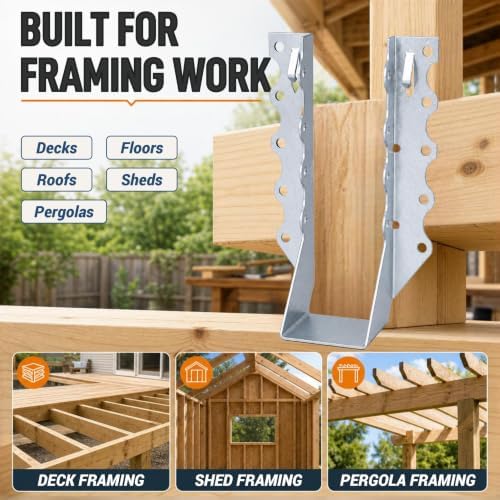 50 Pack 2x8 Joist Hangers, 20 Gauge Galvanized Wood Connectors