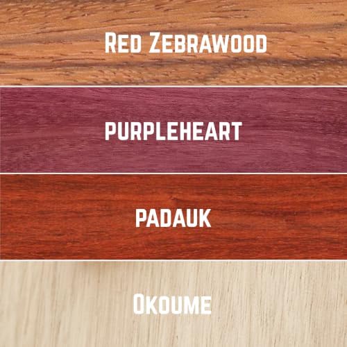 Barrington Hardwoods Imported Exotic Hardwood Variety Pack - Red Zebrawood, Purpleheart, Padauk, Okoume - 3/4" x 2" (8 Pcs) (3/4" x 2" x 12")