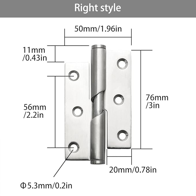 2pcs Stainless Steel Lifting Hinge 3" Rising Butt Handed Lift Off Door Hinge Right