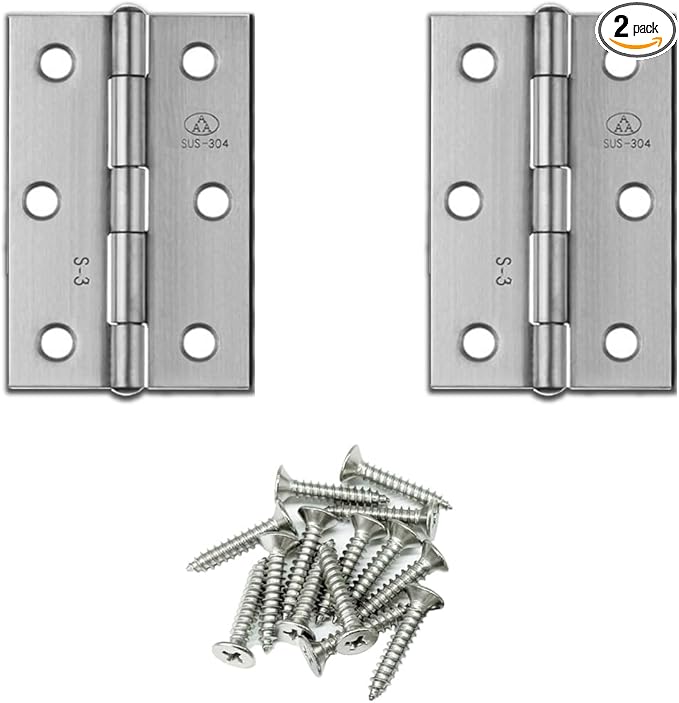 2pcs 304 Stainless Steel Thickened 3-inch Folding Butt Hinges Home Furniture Hardware Door Hinges for Door Case Lid Wooden Box Chest (76mm x 50mm x 2mm)