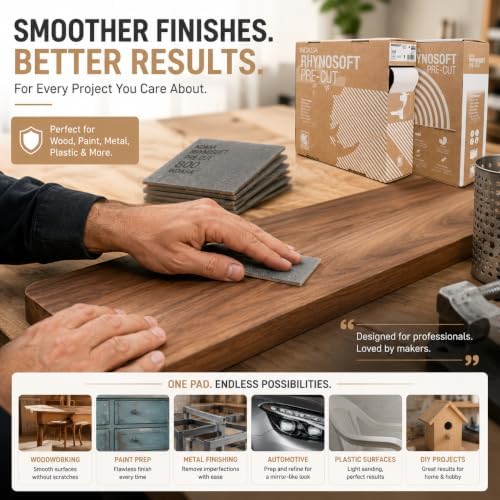 Indasa Rhynosoft Pre-Cut Foam Hand Sanding Pads – Flexible Sponge Sandpaper Sheets for Hand & Machine Sanding – Grits P120 to P1500 – 4.5" x 5.5" Pads – 80 Series – 4.5" x 27.5 yd Roll (800 Grit)