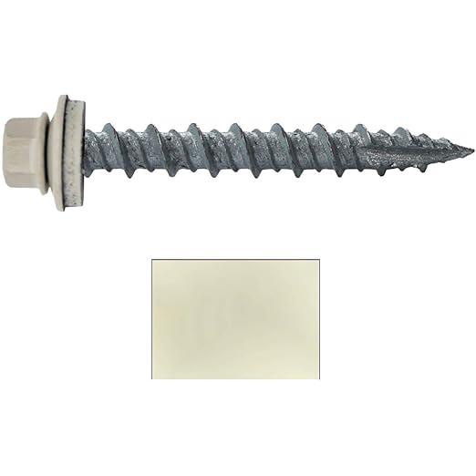 10 x 1-1/2" Light Stone Metal Roofing Screws - Hex Washer Head- Self-Starting/Tapping - EPDM Washer. 1 x 250 Count Bag - 250 Screws
