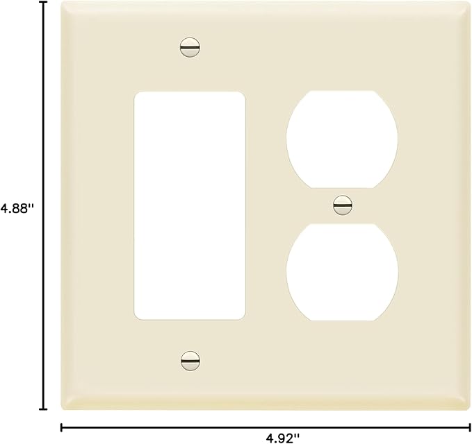 ENERLITES Combination Duplex Receptacle Outlet/Decorator Switch Wall Plate, Mid-Size 2-Gang 4.88" x 4.92", Polycarbonate Thermoplastic, 882131M-LA, Light Almond