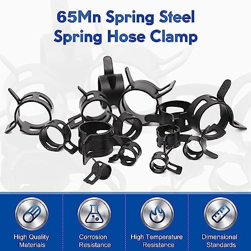 100pcs 0.47" ID Constant Tension Band Hose Clamps, 12mm Spring Band Type Action Hose Clamp Manganese Steel Fuel Line Clamp Low Pressure Air Clip Clamp for Fuel Hose Line Water Pipe Air Tube black