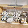 Delamu 2-Tier Multi-Purpose Bathroom Under Sink Organizers and Storage, Stackable Kitchen Pantry Organization, Pull Out Medicine Cabinet Organizer with Movable Dividers, Grey, 4 Pack