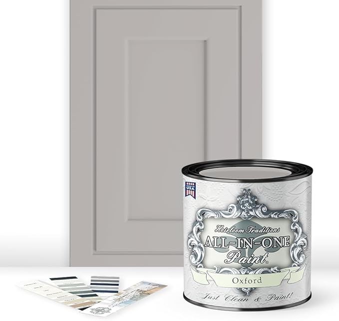 ALL-IN-ONE Paint by Heirloom Traditions, Oxford (Neutral Gray), Quart - Durable cabinet and furniture paint. Built in primer and top coat, no sanding needed. Includes our 30 featured color card.