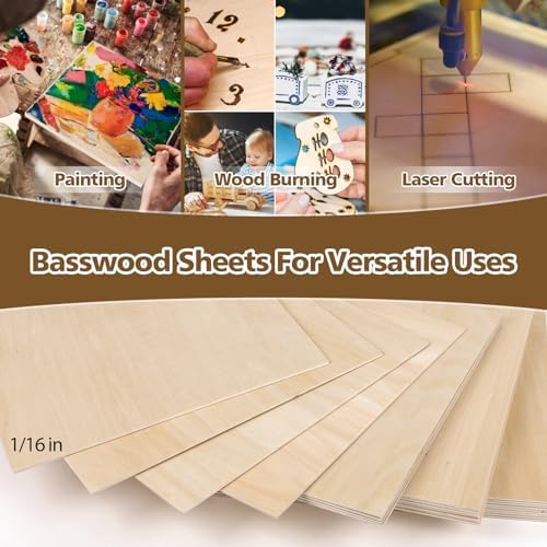 Adrattnay 24Pcs Basswood Sheets 1/16 x 12 x 12 inch - 1.5mm Basswood Sheets