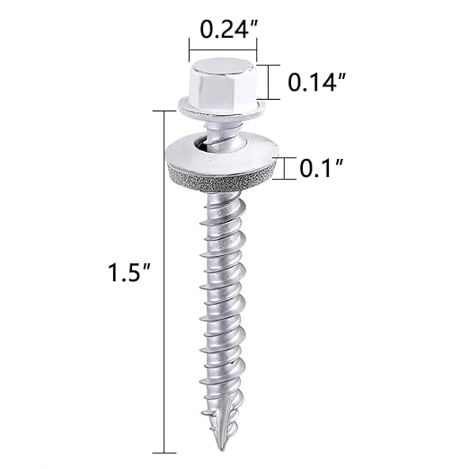 50 Pcs White #10 x 1-1/2" Metal Roofing Screws - Galvanized Hex Head Self-Tapping with EPDM Washers Sharp Point,for Corrugated Roofing, Wood Siding, Fences, Carports, Garages, Sheds