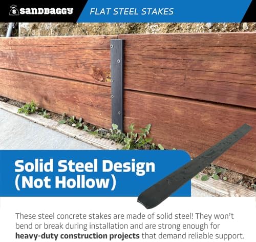 Sandbaggy 36" Flat Steel Stakes for Concrete Forms with Nail Holes - 1.5" Wide - Painted - Removable, Reusable, V Point End - Construction Grade Stakes (5, 36 inch)