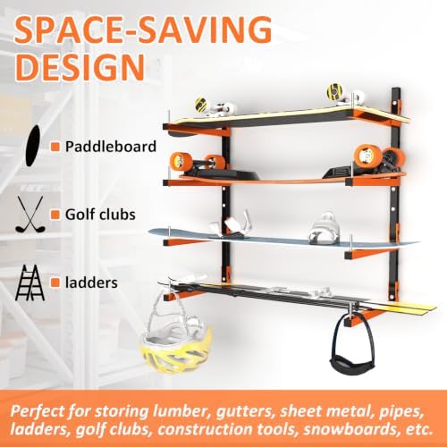 4 Pack Lumber Storage Rack, Wall Mount Removable & Adjustable Lumber Rack with 8-Level Holds Up 1040 Lbs, Heavy Duty Metal Garage Wood Rack for Workshop, Basement, Indoor and Outdoor