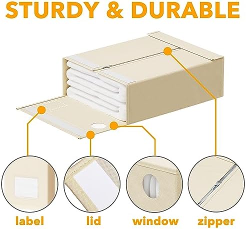 SpaceAid 8 Pack Bed Sheet Organizers and Storage, Foldable Sheet Organizer for Linen Closet, Sheets Set Folder Keeper with Window XL (Queen & King Size) Bedding Container (Beige, 8 Pack)