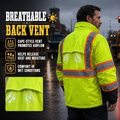 Rain Suits for Men Waterproof Reflective High Visibility Rain Gear Mens Heavy Duty, Hi Vis Rain Jacket & Pants with Black Bottom Class 3 ANSI/ISEA Compliant, Yellow Black 4XL/5XL