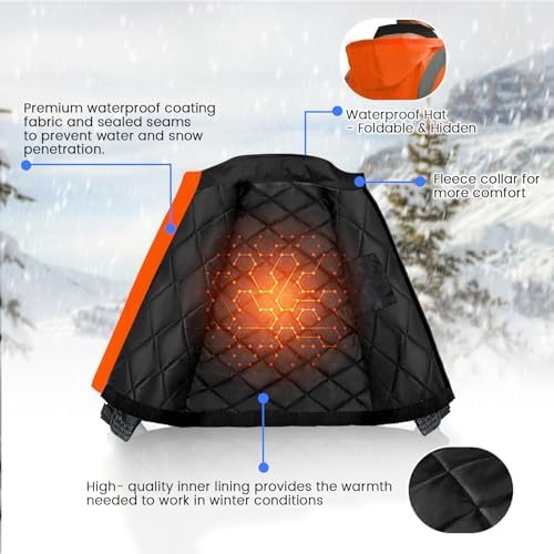 Hi Vis Jackets, Safety Jacket with Pockets for Men& Women, Reflective Construction Coats for Winter Cold Weather, Waterproof High Vis Rain Gear, Class 3, Orange-Black, XL