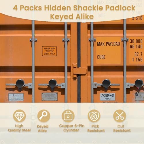 2 Pack Hidden Shackle Padlock Keyed Alike Heavy Duty Trailer Puck Black