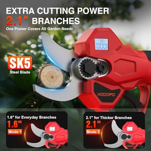 Electric Pruning Shears, Upgraded 2.1" Cutting Garden Shears with LCD Display, Brushless Motor Cordless Power Pruner with 2.0 Ah*2 Batteries for Garden Tree Pruner Branch