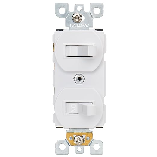 Baomain 2-Pack Double Toggle Light Switch,15 Amp 125V Two Single Pole Residential Grade,On/Off Electrical Wall Switch Self-grounding, Glossy White ETL Certified