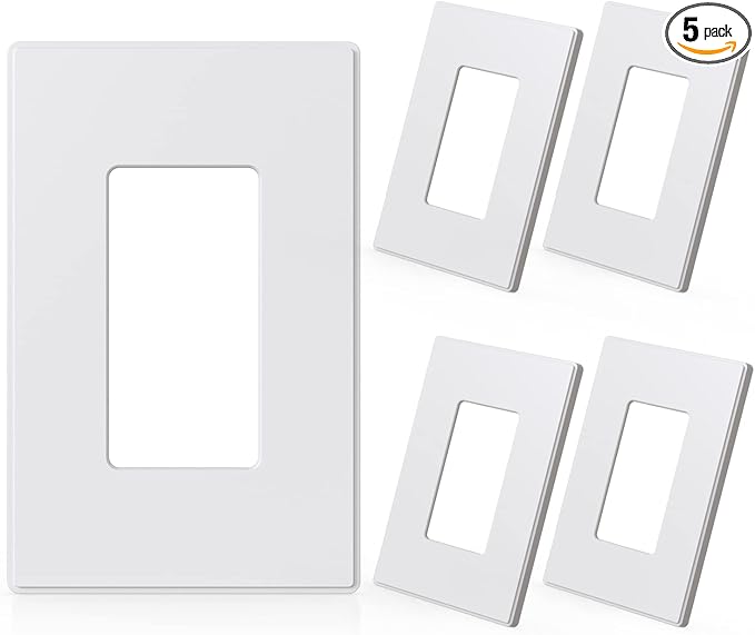 ELEGRP 1-Gang Screwless Decorative Wall Plates, Mid-Size Unbreakable Thermoplastic Faceplate Cover for Decorator Receptacle Outlet Switch, UL Listed (5 Pack, Matte White)