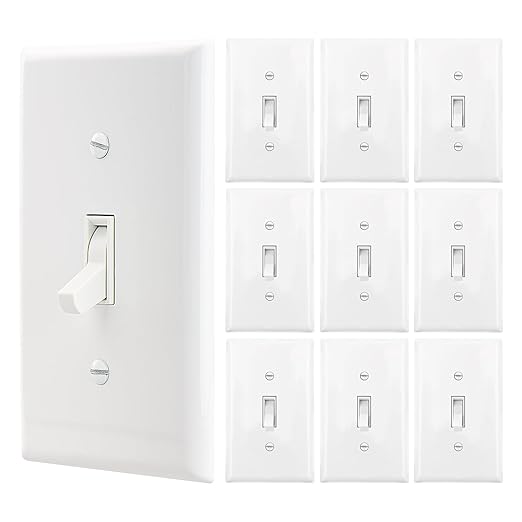 Baomain 10-Pack 15 Amp Toggle Light Switch with Wall Plate, 3-Way, Residential/Commercial Grade, On/Off Switch, Glossy White, UL Certified