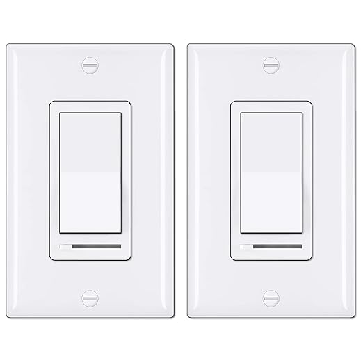 BESTTEN 2 Pack Dimmer Light Switch, Universal Lighting Control, Single Pole or 3 Way, Compatible with LED Dimmable Lamp, CFL, Incandescent, Halogen Bulb, Decorator Wallplate Included, UL Listed, White
