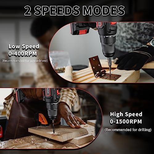 PULITUO Cordless Drill Set, 20V/2.0Ah Electric Power Drill, Torque 45N.m, 25+1 Torque Setting,1/2” Keyless Chuck, 2 Variable Speed Setting, with 43 PCS Bits, Storage Bag