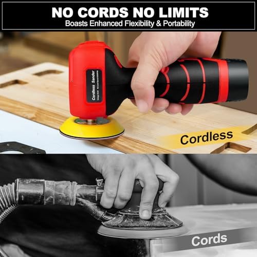 Cordless Electric Sander with 36PCS Sandpapers, 3500 RPM, 2x2000mAh Batteries, Lightweight & Compact Design for Wood, Metal, Paint Removal, and DIY Projects