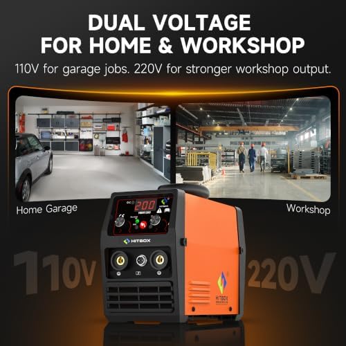 HITBOX 140A MIG Welder Gasless, 110V/220V Dual Voltage Flux Core Welder Flux MIG/Lift TIG/Stick 3 In 1 Synergy MIG Welding Machine With Torch Clamp and 0.8mm Flux Wire